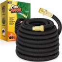 Flexi Hose Lightweight Expandable Garden Hose, 150FT -Retractable Garden Hose, Water Hose - No-Kink Flexibility, 3/4 Inch Solid Brass Fittings and Double Latex Core (Black)