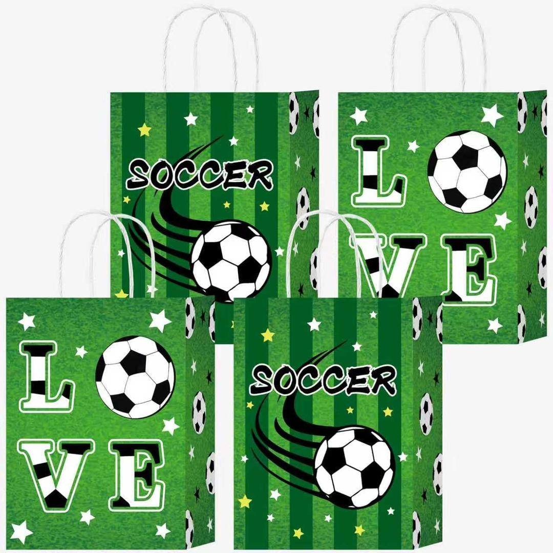 W WINTMING 16Pcs Soccer Gift Bags Team Party Favor Bag for Treat Candy Snack Soccer Goodie Bags with Handles Small Paper Bag for Sports Events Birthday (soccer2), 8.66 x 6.3 x 3.15 inches