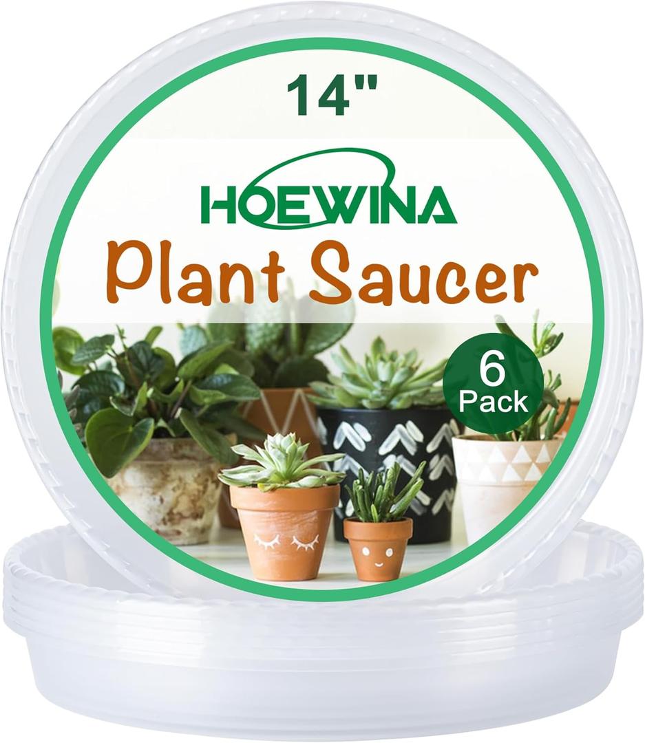 Plant Saucer - 6 Pack 14 Inch Plastic Plant Trays for Pots with Plant Tray Design - Plant Saucers for Indoors and Outdoors Use - Plastic Plant Pot Saucer for Potted Plants - Flower Pot Saucers