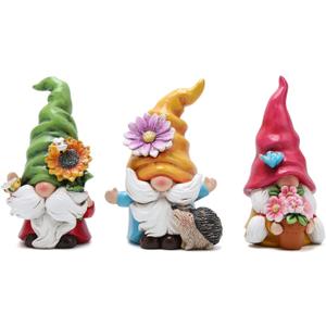 Hodao Set of 3 Spring Gnome Decorations Flower Gnomes Ornaments Decor Summer Outdoor Figurines Spring Elves for Porch, Garden Yard, Flower Bed Garden Gifts for Women, Mom