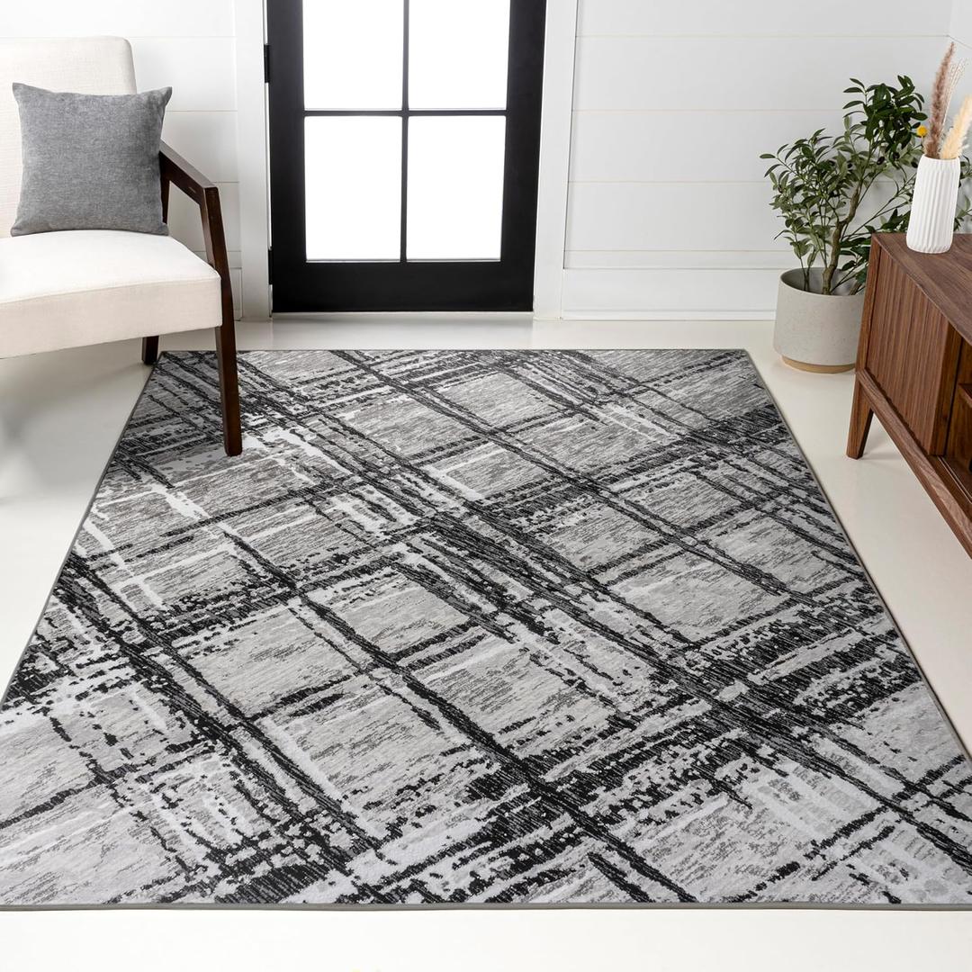 JONATHAN Y Slant Abstract Black/Gray Indoor Area Rug 4X6 ft, Modern for Living Room, Bedroom, Kitchen, Office, Easy-Cleaning, High Traffic, Pet-Friendly, Non-Shedding SOR201D-4