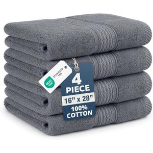 Grey Hand Towels for Bathroom - Pack of 4 (16" x 28") - 100% Cotton Double Stitched Edges - Ultra Soft, Quick Dry & Highly Absorbent - Everyday Comfort Hand & Face Towels for Family and Gym Use - 01: Cool Grey
