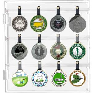 Acrylic Golf Bag Tag Collection Display Case, Clear Golf Bag Wall Mount, UV Protection Golf Ball Holder for Bag, Display Cases for Collectibles with Mirrored, Holds 40 Bag Tags Tabletop Display