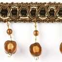 Fenghuangwu 6.5 Yard Handmade Beaded Hanging Tassel Pendant Fringe Trim Fabric Ribbon Trimming, 8Cm/3.15Inch Diameter Hand Knitting Tassel Fringing Trimmings for Decor, DIY(Dark Coffee)