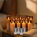24 Pack LED Gray Flameless Candles with Remote, 3D Flickering Battery Operated Candles in Glass Holders, Safe for Weddings, Parties, Home and Outdoor Decor.