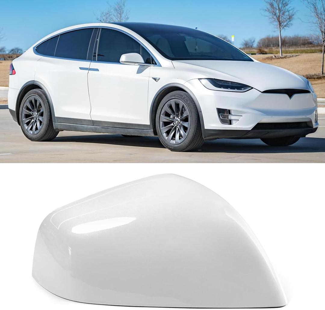 Jaronx Compatible with Tesla Model X Mirror Cover Replacement 2016-2025, Right Passenger Side Clip-on Rear View Mirror Cover Cap for Tesla Model X Accessories 1054431-11-D (White)