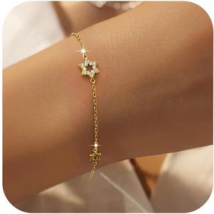 LOVECOM 14K Gold Plated Jewish Star of David Bracelet for Women 925 Sterling Silver Star Cubic Zirconia Link Charm Chain Bracelet Jewish Jewelry Birthday Gifts for Friend Daughter Mom
