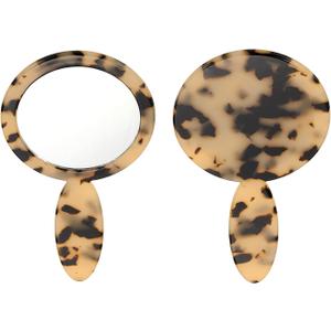 uxcell Handheld Mirror, Round Hand Held Mirror with Handle Acetic Acid Vintage Portable Lightweight Cosmetic Supplies for Women Travel Makeup Salon, Tortoiseshell