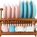 Utoplike Teak Dish Drainer Rack Collapsible 2 Tier Dish Rack Dish Drying Rack Foldable Plate Organizer Holder for Kitchen Compact