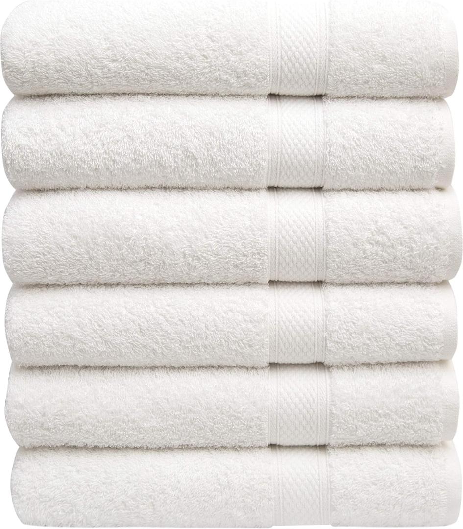 Pleasant Home Bath Towels Set of 6 (24 x 50) 100% Cotton, 515 GSM | Lightweight, Soft & Highly Absorbent Luxury Towels for Bathroom | for Gym, Pool & Spa | 6 Pack, White
