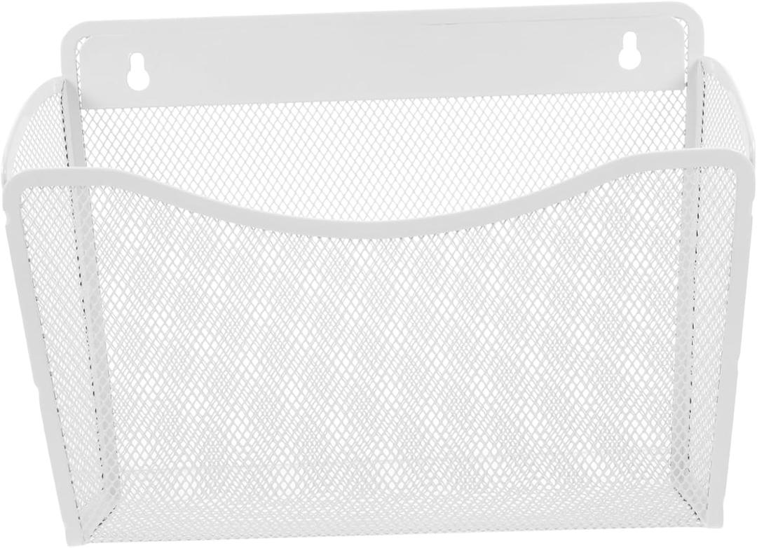 Veemoon Wall Mounted Metal Mesh File Organizer Versatile Hanging File Holder for Documents Magazines and Newspapers Sleek White Design for Space Optimization