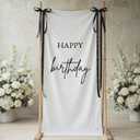 Tingjoo 27 78 Inch Happy Birthday Fabric Banner Long Birthday Party Decorations Backdrop Coquette Rustic Photo Props Sign with Bow Hanging String for Party Indoor Outdoor Yard Wall Decor(Black)