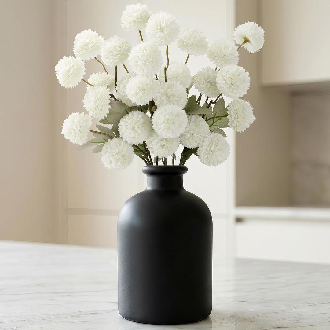 Lifewit 5 Pcs White Artificial Flower for Vase, Faux Silk Mums Ball with Long Stems for Home Decor, Wedding, Bulk Fake Small Chrysanthemums for Floral Arrangement, Pom Pom for Bouquets Centerpieces