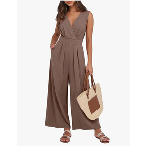 ANRABESS Women Jumpsuits Sleeveless V Neck Elegant Dressy Casual Backless One Piece Pants Romper 2025 Summer Outfits, Medium