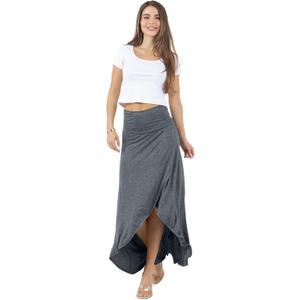 Azules Hi-Low Maxi Skirt for Women  Flowy Long Skirt with Slit, Foldover Waist, Rayon Stretch Skirt, Wrap Skirt for Women (L)