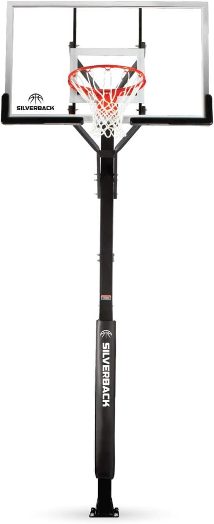 Silverback Height Adjustable In-Ground Basketball Hoop with Tempered Glass Backboard, Pro-Style Breakaway Rim & Backboard Pad (60 inch clear)