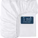 Lane Linen 100% Organic Cotton Full Size Fitted Sheet Only (54"x75") - Super Soft 100% Cotton Full Fitted Sheet - Lightweight & Durable Cotton Bed Sheet - White