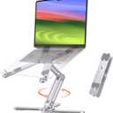 OMOTON 360 Rotating Laptop Stand Riser for Desk, Ergonomic Foldable Computer Stand Adjustable Height Angles for Collaborative Work, Easy Storage Fit Macbooks,All Laptops up to 16 inches, Silver