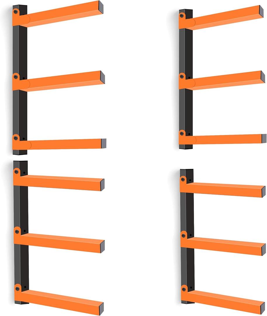 Caliee lumber Storage Rack Wall Mount, Heavy Duty Wood Storage Racks With 6-Level System Holds Up to 1400 lbs, Garage Shelf Wall Mount, Basement, Workshop, Rustproof & Space-Saving Design (4) (OrangeBlack)