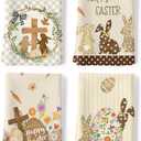 Easter Bunny Tea Towels 100% Cotton Quick Dry Beige Rabbit Kitchen Towels, 18.9 x 27.5'' Absorbent Dish Cloth for Kitchen Home Decor, Housewarming, Birthday Gifts for Women, Set of 4