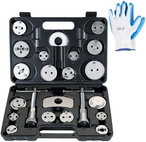 weyleity Universal Heavy-Duty Disc Brake Caliper Tool Kit | 24pcs Wind Back Tool Set for Brake Pad Replacement, Brake Caliper Compression Tool Fits most Vehicles (Black) Without Gloves And A Couple Of Parts