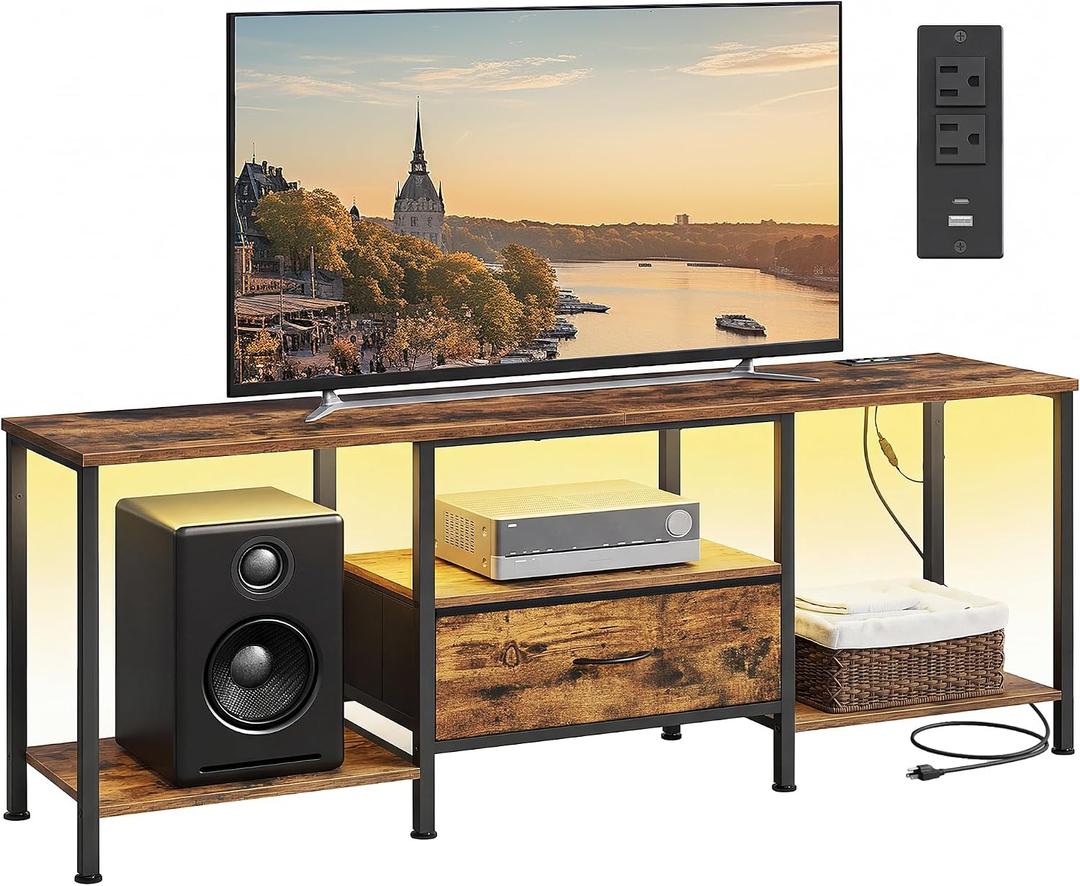 SONGMICS BELLAH Collection - TV Stand for TVs Up to 70 Inches, Media Console Table and Entertainment Center Unit for Living Room, with Shelves and Drawer, Steel, Industrial, Rustic Brown ULGS131K101S, 13.8"D x 61.8"W x 23.6"H