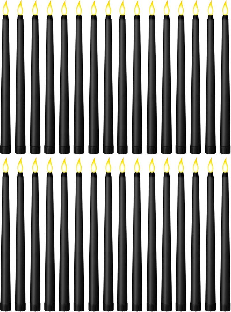 24 Pcs Flameless Taper, LED Faux Wax Candle Lights LED Candles Battery Operated Candles Flickering Taper for Birthday Christmas Wedding Party (Black, Basic)