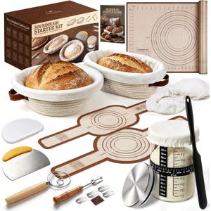Sourdough Starter Kit with Proofing Basket,bread baking supplies & 34oz Jar