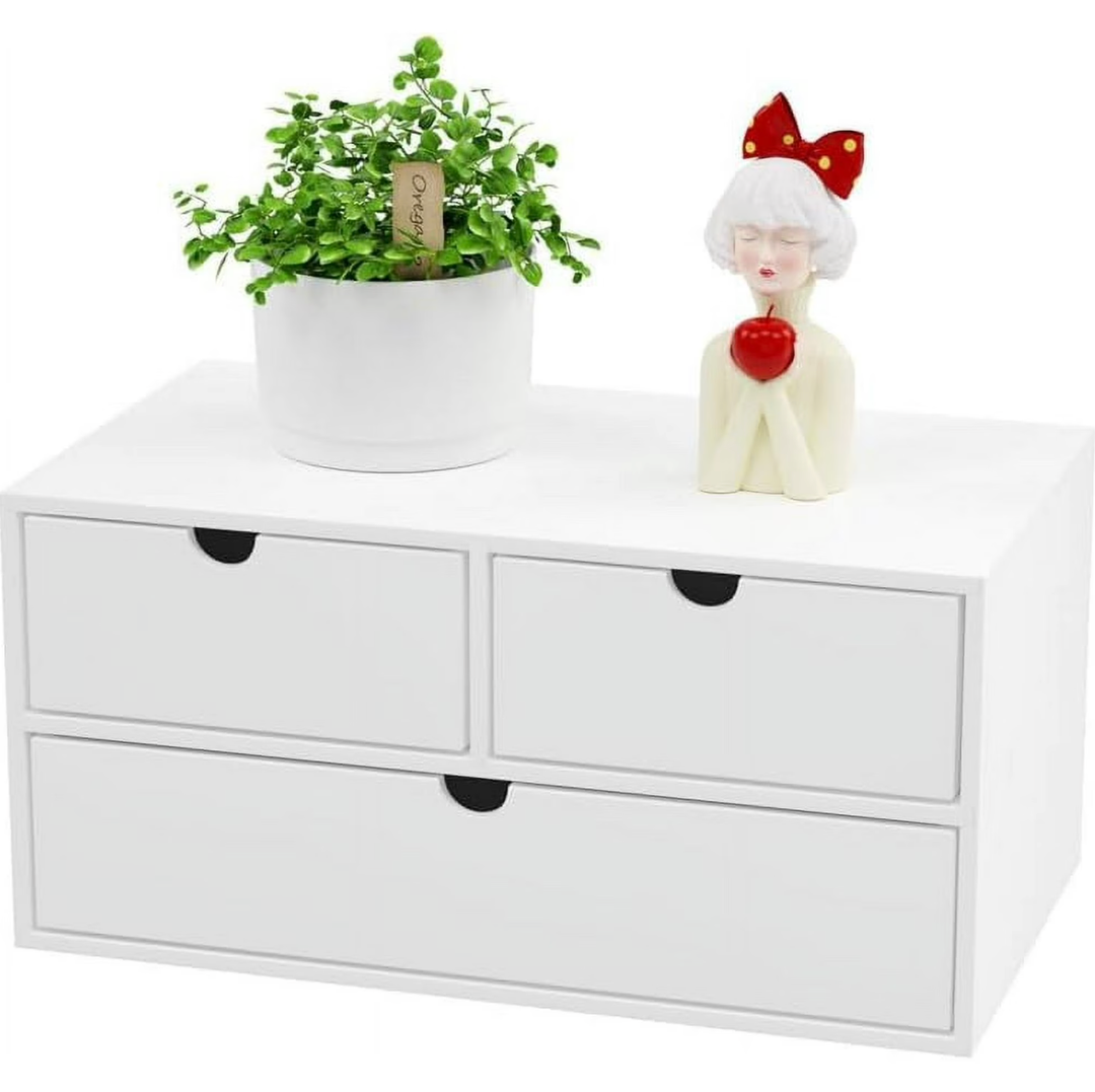 Wisuce Bamboo Desk Organizer  Mini Bamboo Desk Drawer Tabletop Cosmetic Storage Organization for Office or Home White