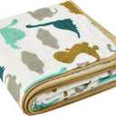 ZPECC Muslin Baby Blanket Thicker, 30x40 Organic Cotton Newborn Receiving Quilt Hypoallergenic for Baby Essentials Swaddle Crib Stroller, Dinosaur