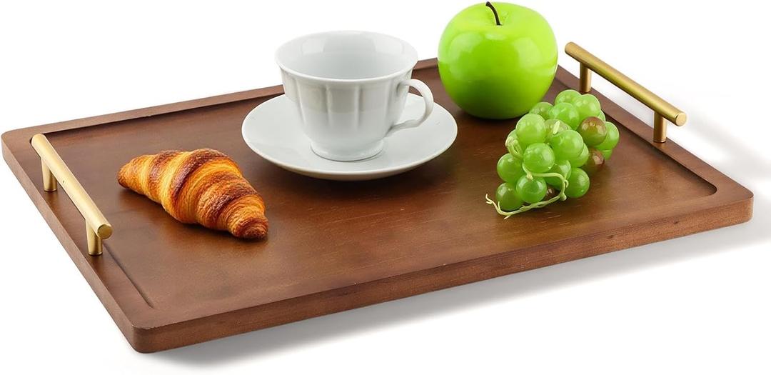 Bamboo Serving Tray with Metal Handles(15.75x11.81inch) | Home Decorative Rectangle Ottoman Platter Bathroom Vanity Tray for All Occasions, Including Installation Tools