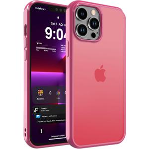 2 x DEERLAMN Matte Case for iPhone 15 Pro 6.1-Inch, [Anti-Fingerprint] Drop Protection Shockproof Translucent Frosted Hard Back Slim Phone Cover, Hot Pink