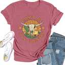 Western Shirts for Women Cactus T-Shirt Country Themed Tee Tops (Pink, XL)