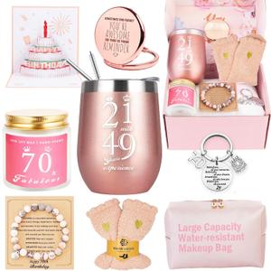 70th Birthday Gifts For Women - Happy Birthday Basket Box for Best Friends, Female Mom, Wife, Daughter, Sister, Girlfriend, Coworker, Bestie