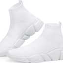Santiro Walking Shoes for Men Lightweight High Top Sneakers Breathable Knit Athletic Running Shoes Fashion Gym Sports Shoes (8, White)