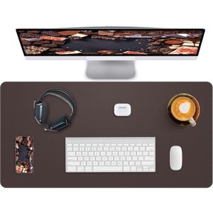 Desk Pad Mat 23.6"x13.7" - Waterproof Mouse Pad & Desk Protector, Non-Slip PU Leather for Gaming Keyboard/Mouse, Stitched Edge XL Office Desk Pad with Ergonomic Support(Chocolate) (24" x 14")