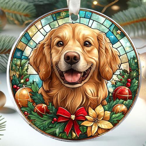 TUMSHANIP Golden Retriever Ornament - Golden Retriever Christmas Ornaments - Dog Gifts for Women Men, Dog Lovers Gifts - Dogs Ornaments 2025 - Acrylic Christmas Ornament 2025 Pack of 2