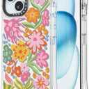 Rosarnnah for iPhone 15 Case Cute - Military-Grade 20 ft Drop Protection Shockproof Phone Case - Funny Passion Flower Design (6.1") Glitter Clear