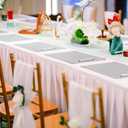 8 Pieces White Plastic Table Skirts 14 Feet x 29 Inch for Rectangle Tables Fitted Tablecloth Disposable Table Cover for Birthday Party, Events, Banquette Baby Shower