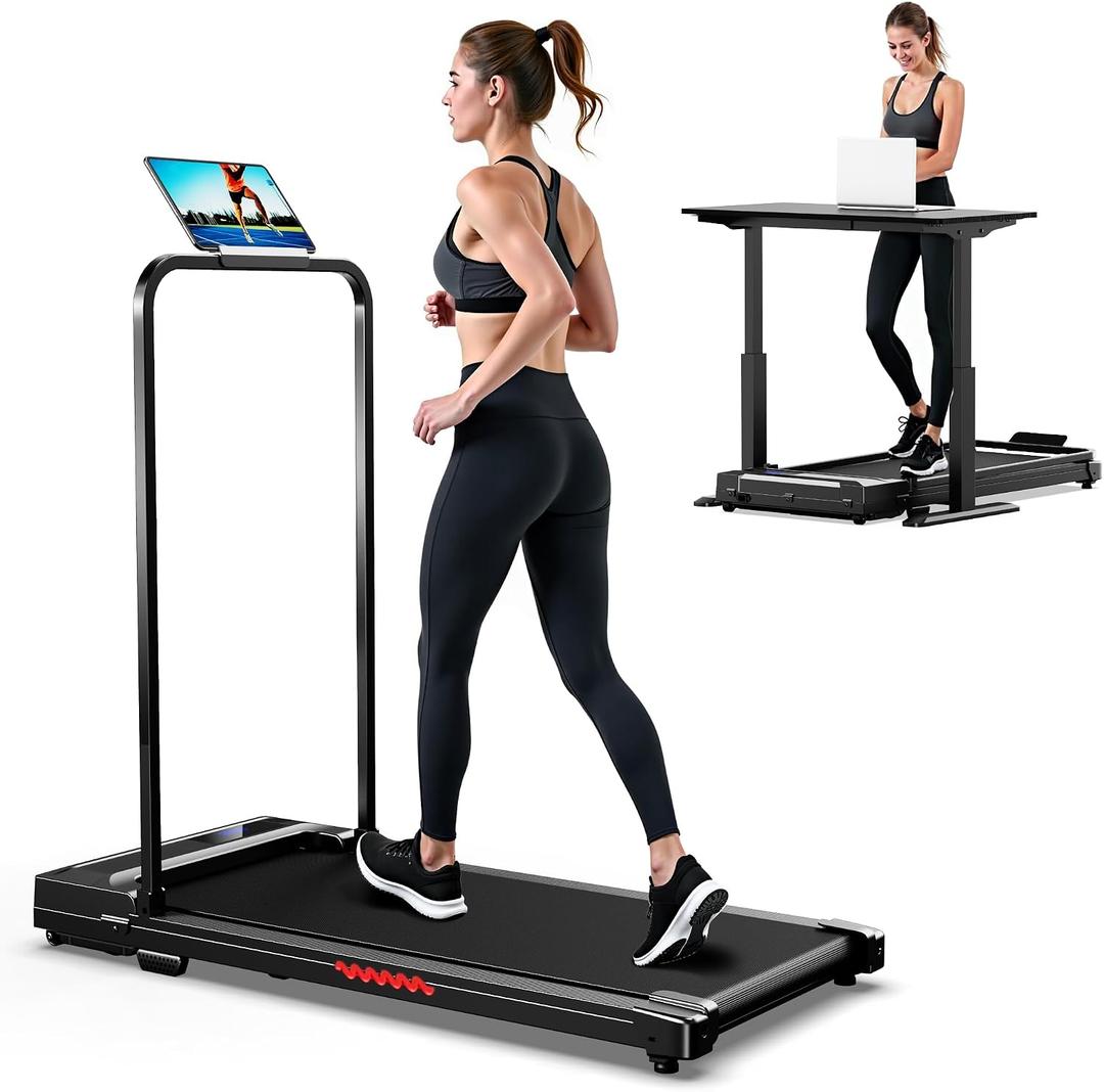 Walking Pad Treadmill for Home - Folding Treadmills with Handle Bar Portable Compact Fold up Indoor Foldable Handles Electric Walk Pads Small Spaces Mini Running Quiet Under Bed Office