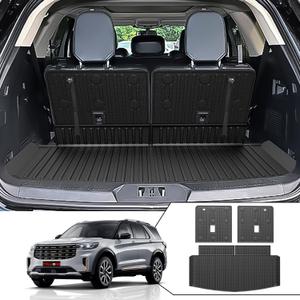 Cargo Liner Mat for 2020-2025 Ford Explorer 3rd Row Backrest and Trunk TPE Material, Scratch-Resistant, Custom Fit, Easy to Install and Clean