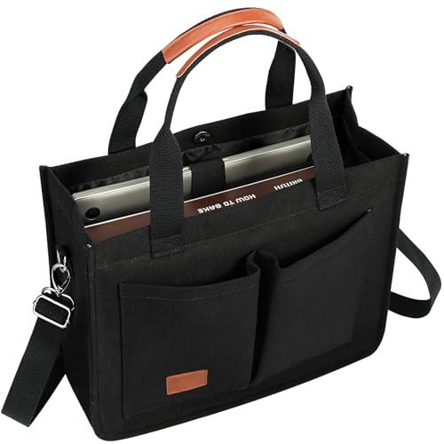 Voova Large Canvas Tote Bag for Women, Womens Laptop Work Bags Crossbody Purse Handbag Shoulder Travel Messenger Totes, Black