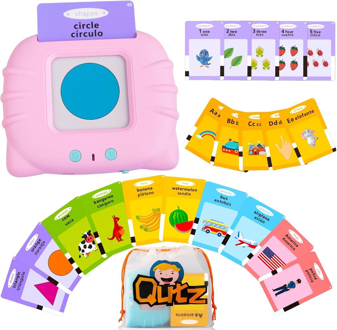 2 x QuTZ ABC Learning Flash Cards for Toddlers 2-4 Bilingual Spanish English, Autism Toys, Speech Therapy Toys, Educational Talking 275 Sight Words Cards for Boys and Girls,