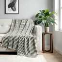 CREVENT Farmhouse Boho Knitted Throw Blanket for Couch Sofa Chair Bed Home Decoration, Soft Warm Cozy Light Weight for Spring Summer Fall (50''X60'' Plaid Black)