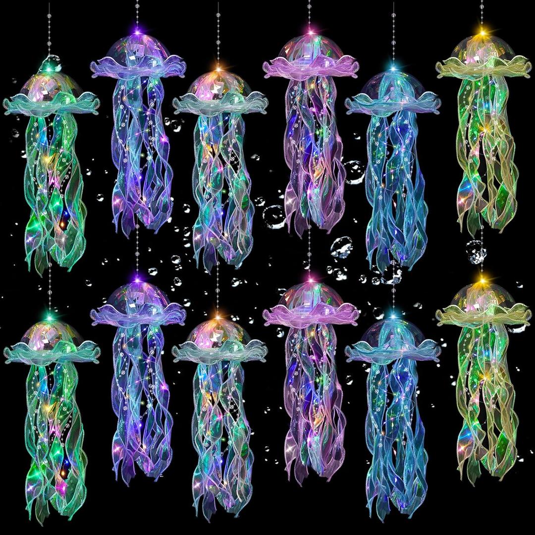 Jellyfish Decor - 12 Pcs Jellyfish Lanterns for Under the Sea Decorations, Hanging Jelly Fish Decoration for Mermaid Theme Party & Birthday Gifts for Women Girls (6 Colors)