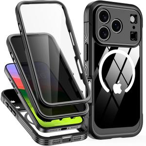 Magnetic for iPhone 17 Pro Case, [Compatible with Magsafe] Built-in 9H & Privacy Screen Protector, [Military Grade Protection] Shockproof Anti Spy for iPhone 17 Pro Phone Case, Black