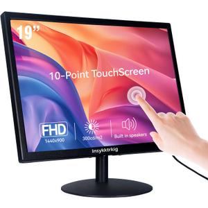 Touchscreen Monitor 19" FHD 1440x900 Multi-Touch Screen HDMI VGA Type-A Touch Port Dual Speakers,60Hz,VESA,Brightness 300cd/m,Tilt Adjust,PC Office Desktop Business Computer Touch Display