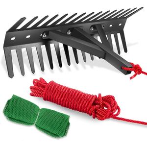 Pond Rake, Weed Removal Tool, Steel Blades 24 inch Aquatic Weed Rake, Double Sided Lake Weed Cutter, Clean Aquatic Weeds Muck Silt Lake Rakes, 30ft Thicker Rope, Black.