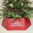 KeVerilive Red Wood Christmas Tree Collar,28.7" Christmas Tree Base Cover, Hexagon Natural Wooden Tree Box Stand,Farmhouse Tree Collars for Artificial Trees