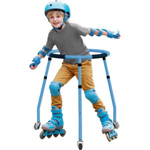 Roller Skate Trainer for Kids - Folding Adjustable Height (27"-33") Skater Aid Training Walker All-Metal Frame & 3 Quiet Wheels | Stable Learning Assistant for Toddlers Boys Girls